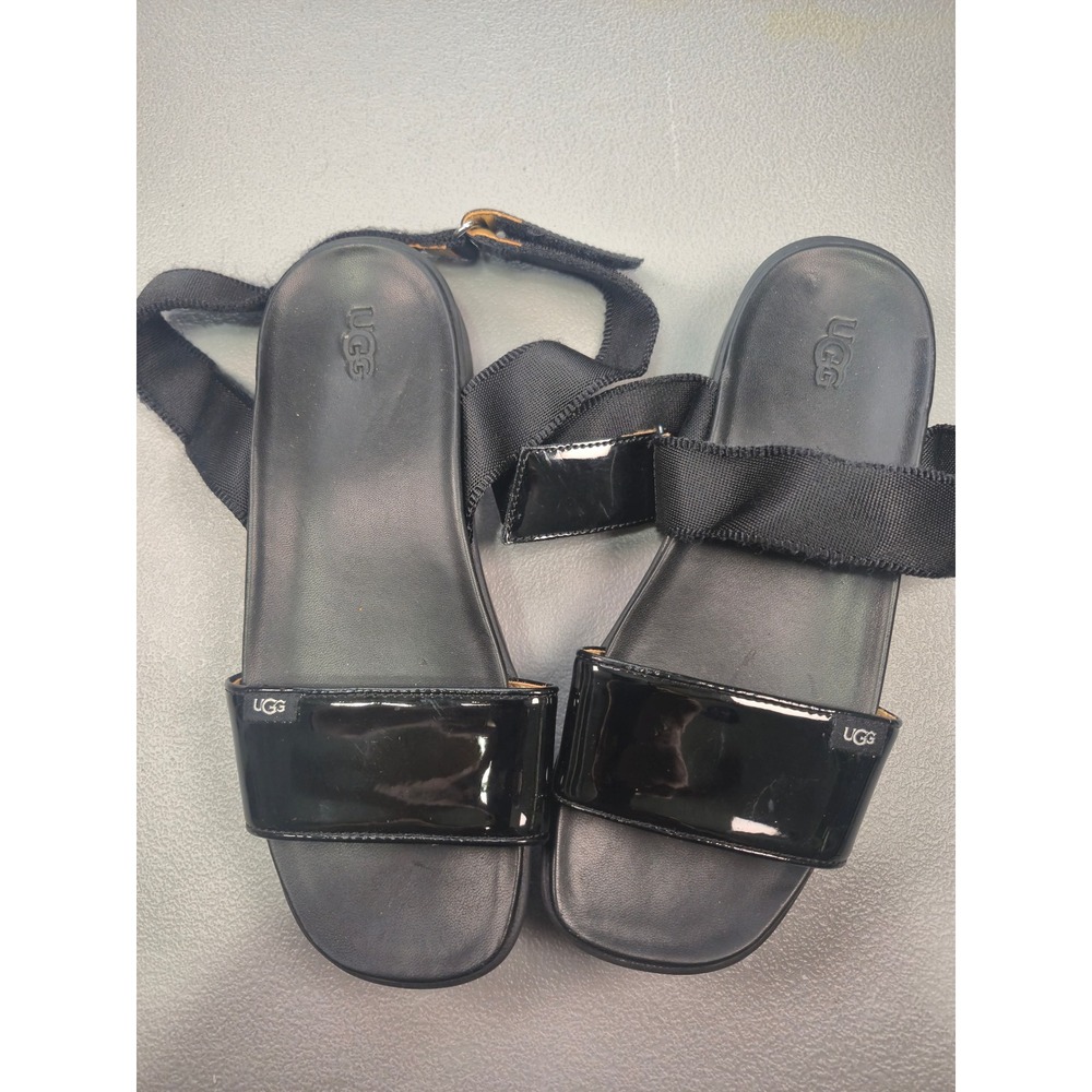 UGG Zayne Slingback Platform Sandals Black Patent Leather 1107898 Womens 6.5‎